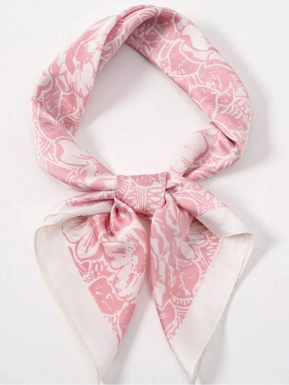 Pink & White Floral Neck Scarf - Women's Accessory 27.5”
